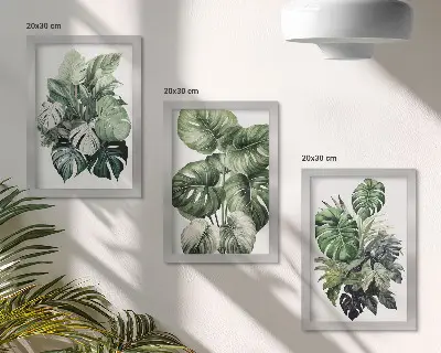 Bilderset mit Rahmen Aquarelle mit tropischen grünen Pflanzen