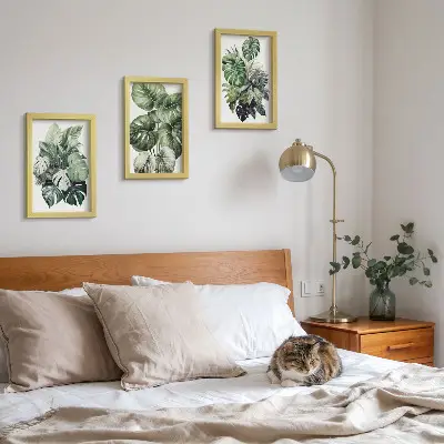 Bilderset mit Rahmen Aquarelle mit tropischen grünen Pflanzen
