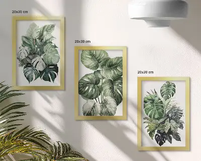 Bilderset mit Rahmen Aquarelle mit tropischen grünen Pflanzen