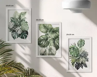 Bilderset mit Rahmen Aquarelle mit tropischen grünen Pflanzen
