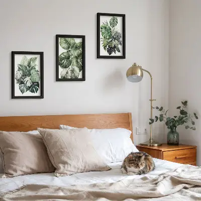 Bilderset mit Rahmen Aquarelle mit tropischen grünen Pflanzen