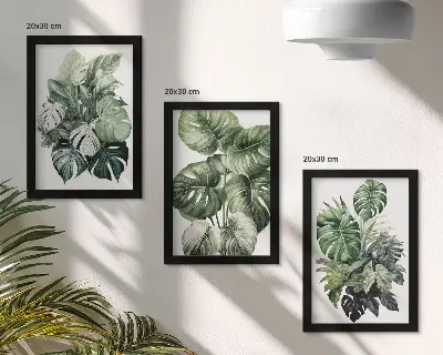 Bilderset mit Rahmen Aquarelle mit tropischen grünen Pflanzen