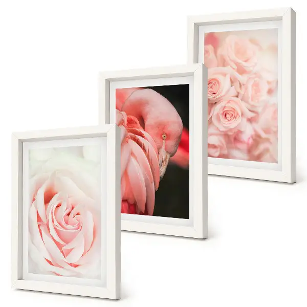 Bilderwand in Pastellrosa und mit Flamingo in zarten Farbtönen
