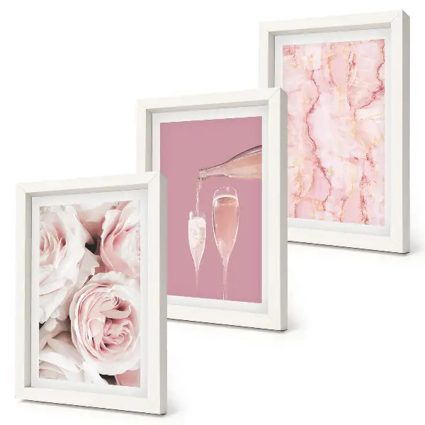 Bilderset mit Rahmen champagnerfarbene Rosen auf pastellfarbenem Marmorhintergrund