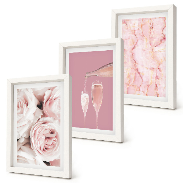 Bilderset mit rahmen Champagnerfarbene Rosen und ein pastellfarbener Marmorhintergrund