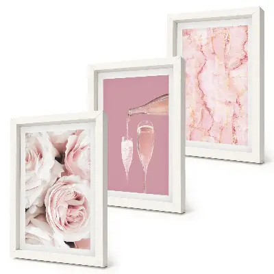 Bilderset mit Rahmen champagnerfarbene Rosen auf pastellfarbenem Marmorhintergrund