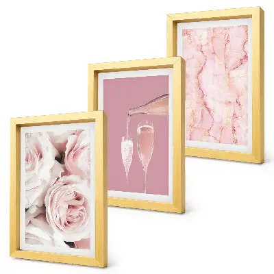 Bilderset mit Rahmen champagnerfarbene Rosen auf pastellfarbenem Marmorhintergrund