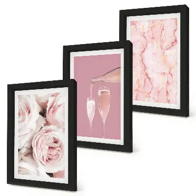Bilderset mit Rahmen champagnerfarbene Rosen auf pastellfarbenem Marmorhintergrund