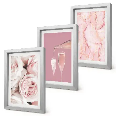 Bilderset mit Rahmen champagnerfarbene Rosen auf pastellfarbenem Marmorhintergrund