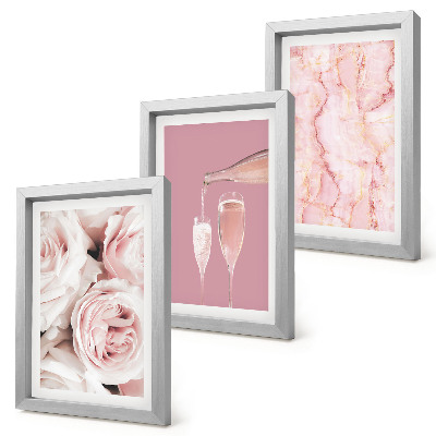 Bilderset mit rahmen Champagnerfarbene Rosen und ein pastellfarbener Marmorhintergrund