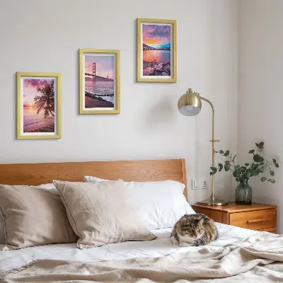 Fotowand mit Motiv Sonnenuntergang über Brücke und Wasserlandschaft