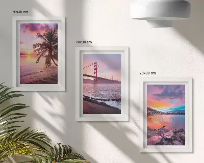 Fotowand mit Motiv Sonnenuntergang über Brücke und Wasserlandschaft