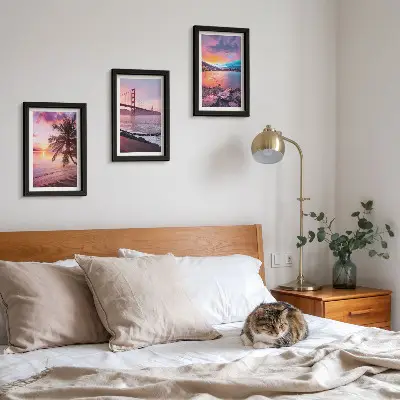 Fotowand mit Motiv Sonnenuntergang über Brücke und Wasserlandschaft
