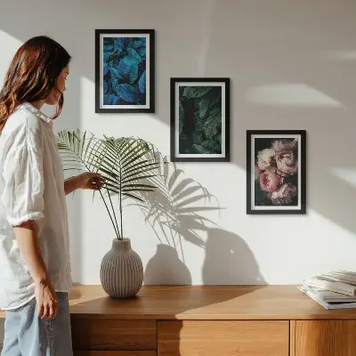Bilderset mit Rahmen Blätter und Blüten in verschiedenen Farben