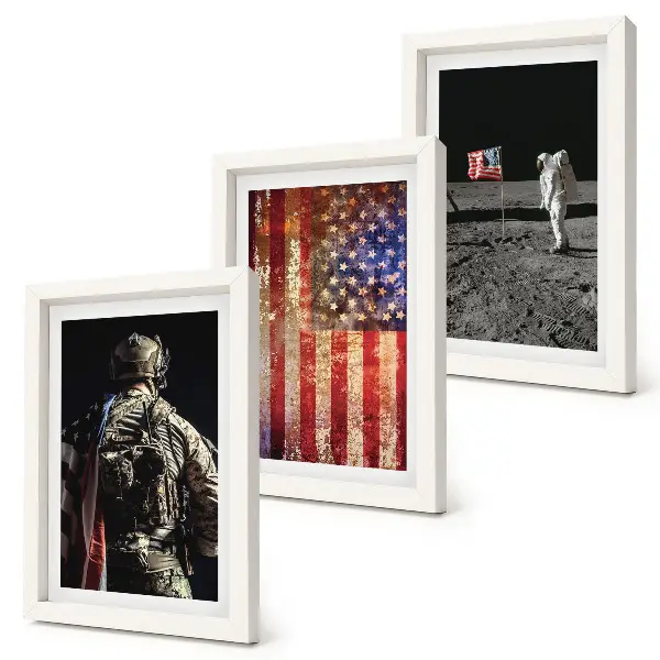 Bilderwand mit amerikanischen Nationalsymbolen und USA-Flagge