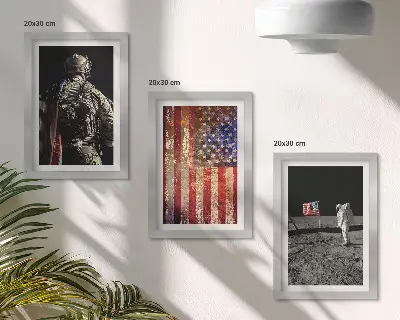 Bilderwand mit amerikanischen Nationalsymbolen und USA-Flagge
