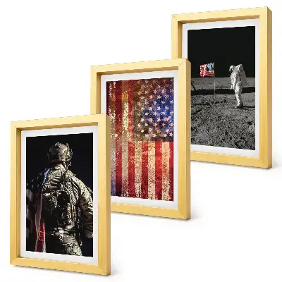 Bilderwand mit amerikanischen Nationalsymbolen und USA-Flagge