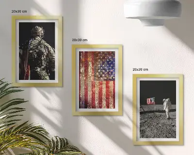 Bilderwand mit amerikanischen Nationalsymbolen und USA-Flagge