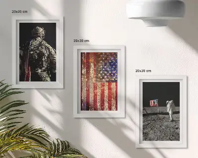 Bilderwand mit amerikanischen Nationalsymbolen und USA-Flagge