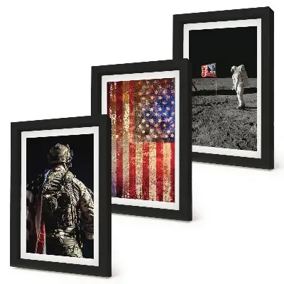 Bilderwand mit amerikanischen Nationalsymbolen und USA-Flagge