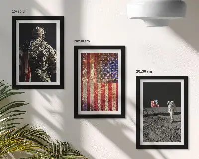 Bilderwand mit amerikanischen Nationalsymbolen und USA-Flagge