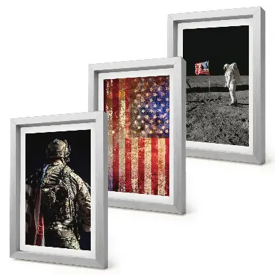 Bilderwand mit amerikanischen Nationalsymbolen und USA-Flagge