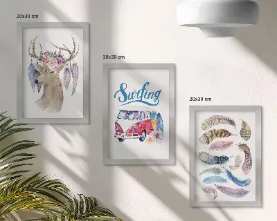 Bilderset mit Rahmen Hirsch mit Geweih und Blumen sowie Federn als Motiv für den Lieferwagen
