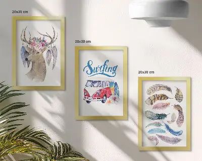 Bilderset mit Rahmen Hirsch mit Geweih und Blumen sowie Federn als Motiv für den Lieferwagen