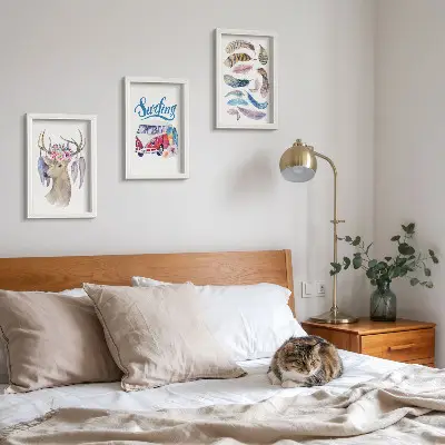 Bilderset mit Rahmen Hirsch mit Geweih und Blumen sowie Federn als Motiv für den Lieferwagen