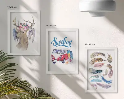 Bilderset mit Rahmen Hirsch mit Geweih und Blumen sowie Federn als Motiv für den Lieferwagen