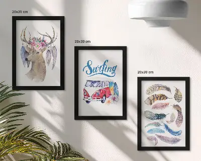 Bilderset mit Rahmen Hirsch mit Geweih und Blumen sowie Federn als Motiv für den Lieferwagen