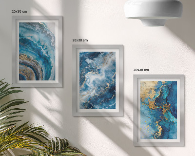 Fotowand Blaue abstrakte Muster in drei Gemälden