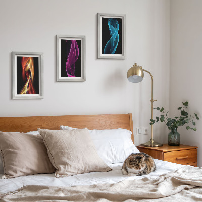 Bilderset mit rahmen Wellen aus bunten Neonlinien auf dunklem Hintergrund