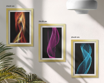 Bilderset mit rahmen Wellen aus bunten Neonlinien auf dunklem Hintergrund