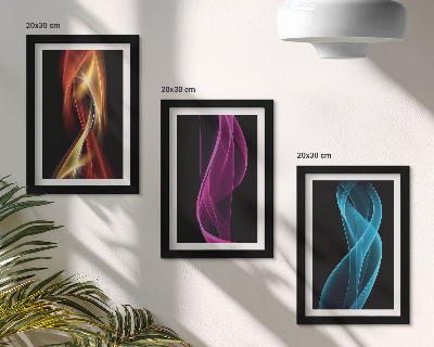 Bilderset mit rahmen Wellen aus bunten Neonlinien auf dunklem Hintergrund