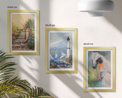 Bilderset mit rahmen Naturlandschaften, Leuchtturm und Mädchen mit Pferd