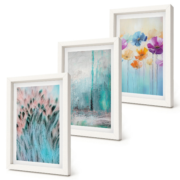 Fotowand Blumen vor einem Hintergrund aus Pastellfarben und zarten Mustern