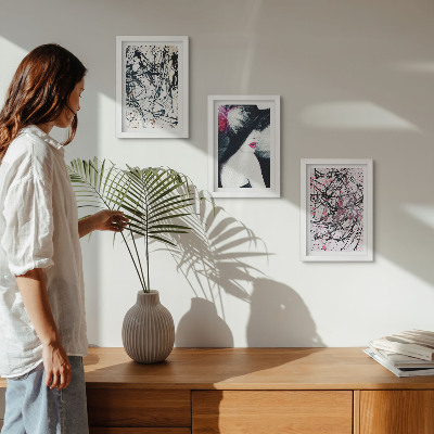Bilderwand Abstrakte Farbmuster, Frau mit Hut