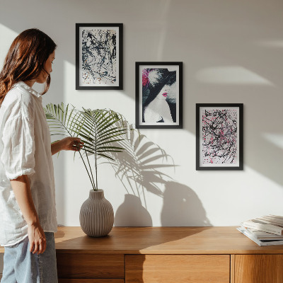 Bilderwand Abstrakte Farbmuster, Frau mit Hut