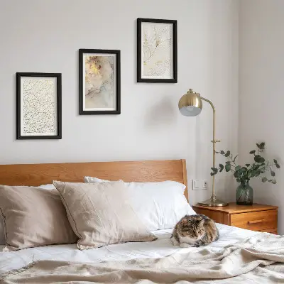 Bilderset mit Rahmen lineare Blattmuster mit abstraktem Marmordesign