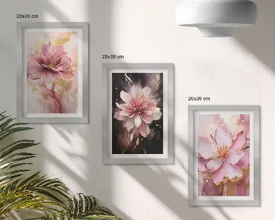 Blumenarrangements in Rosa- und Weißtönen als gerahmtes Bilderset