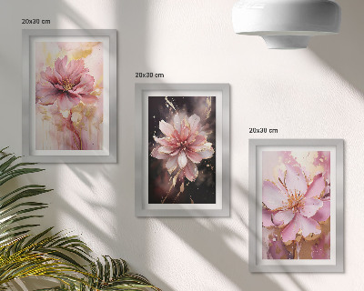 Bilderset mit rahmen Blumenarrangements in Rosa- und Weißtönen