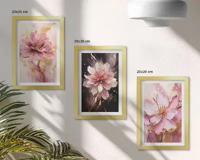 Blumenarrangements in Rosa- und Weißtönen als gerahmtes Bilderset