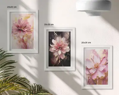 Blumenarrangements in Rosa- und Weißtönen als gerahmtes Bilderset