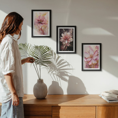 Bilderset mit rahmen Blumenarrangements in Rosa- und Weißtönen