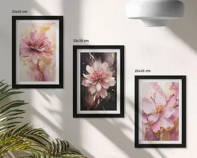 Blumenarrangements in Rosa- und Weißtönen als gerahmtes Bilderset