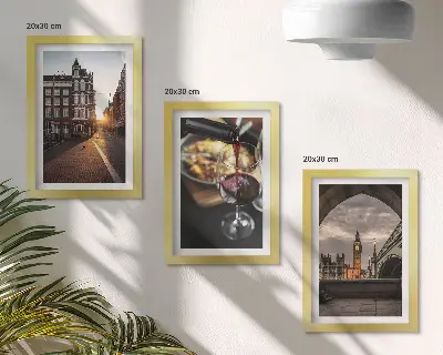 Bilderwand mit einer Stadtansicht, kulinarischen Motiven und dem Stadtbild von London