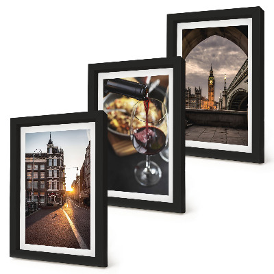 Bilderwand Eine Bilderserie mit einer Stadt, Essen und einer Ansicht von London