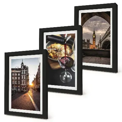 Bilderwand mit einer Stadtansicht, kulinarischen Motiven und dem Stadtbild von London