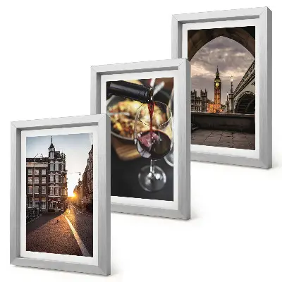 Bilderwand mit einer Stadtansicht, kulinarischen Motiven und dem Stadtbild von London